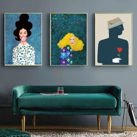 50cmx70cm Modern Figure 3 Sets Gold Frame Canvas Wall Art - Magdasmall