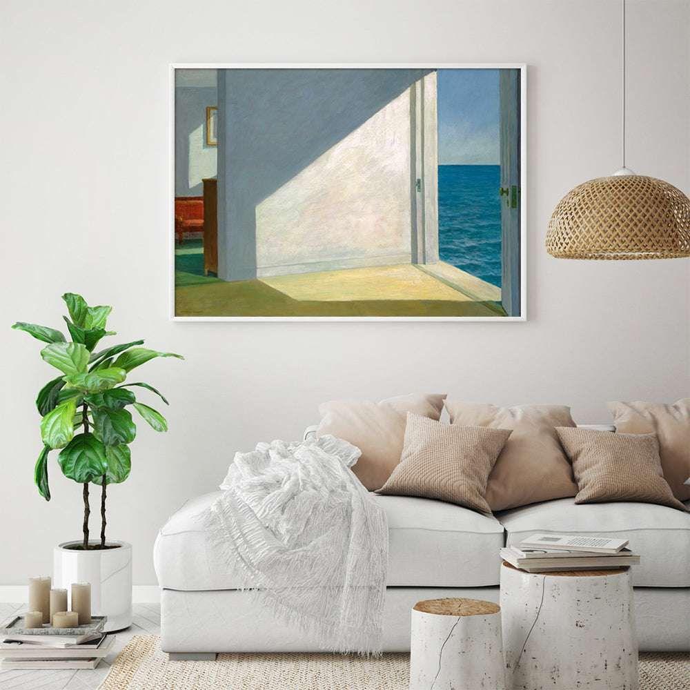 50cmx70cm Room By The Sea By Edward Hopper White Frame Canvas Wall Art - Magdasmall