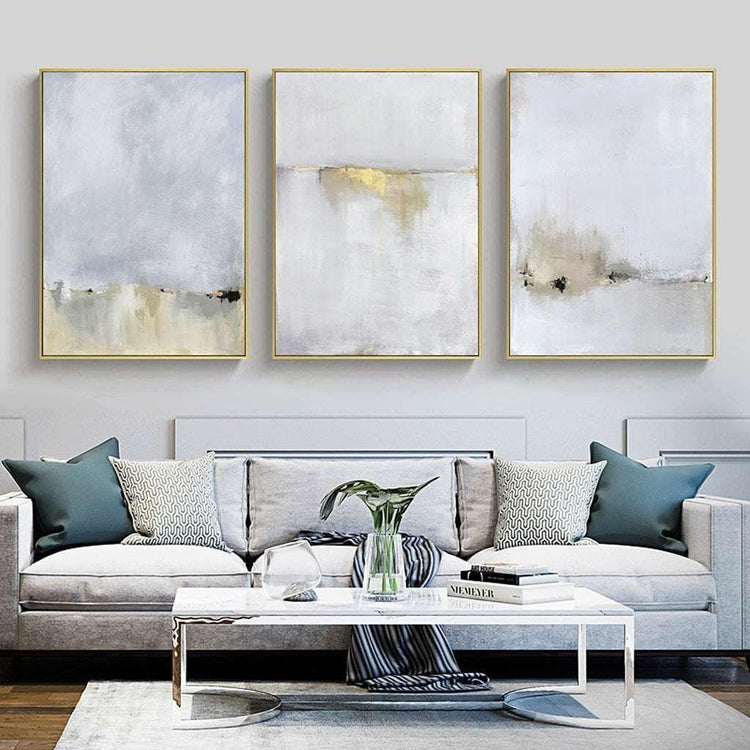 50cmx70cm Abstract golden white 3 Sets Gold Frame Canvas Wall Art - Magdasmall
