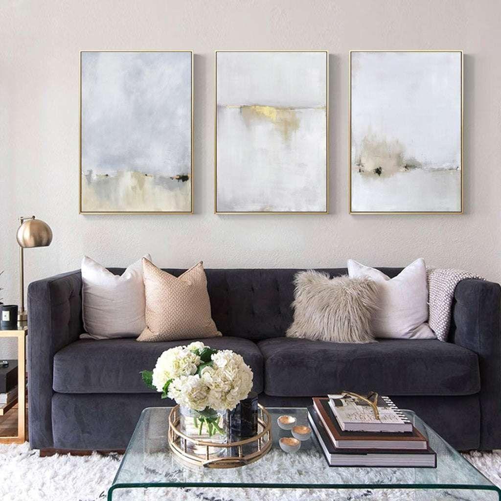 50cmx70cm Abstract golden white 3 Sets Gold Frame Canvas Wall Art - Magdasmall