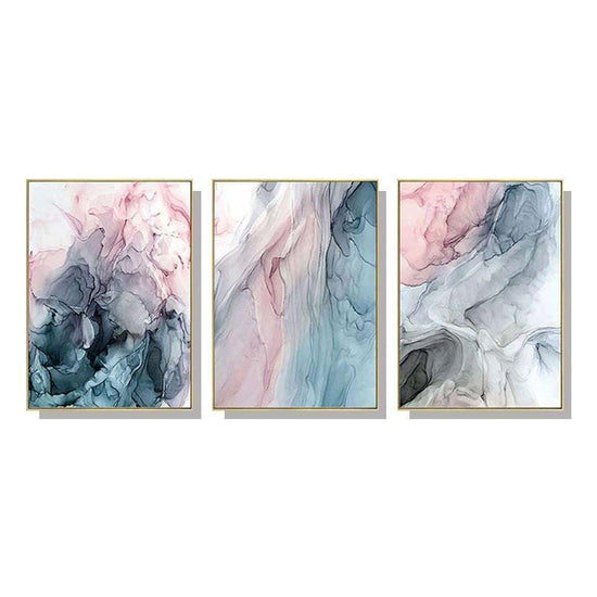 50cmx70cm Colorful Ink Abstract 3 Sets Gold Frame Canvas Wall Art - Magdasmall