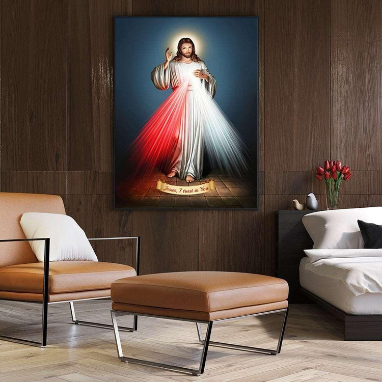 50cmx70cm Jesus Divine Mercy I Trust In You Black Frame Canvas Wall Art - Magdasmall