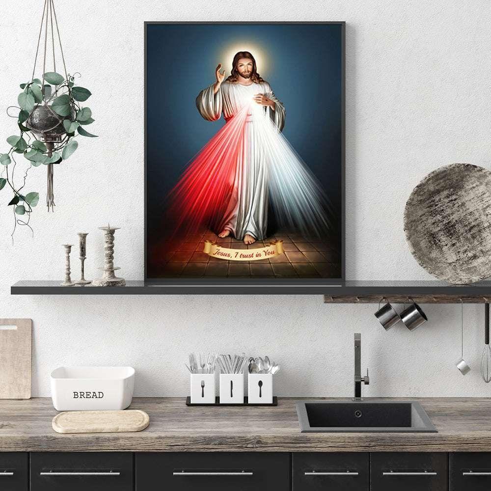 50cmx70cm Jesus Divine Mercy I Trust In You Black Frame Canvas Wall Art - Magdasmall