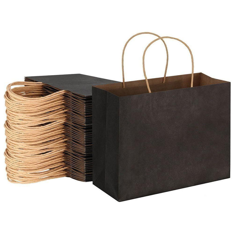 50pcs Bulk Paper Bags Pack Shopping Retail Gift Bags Reusable Soft Handle Black - Magdasmall