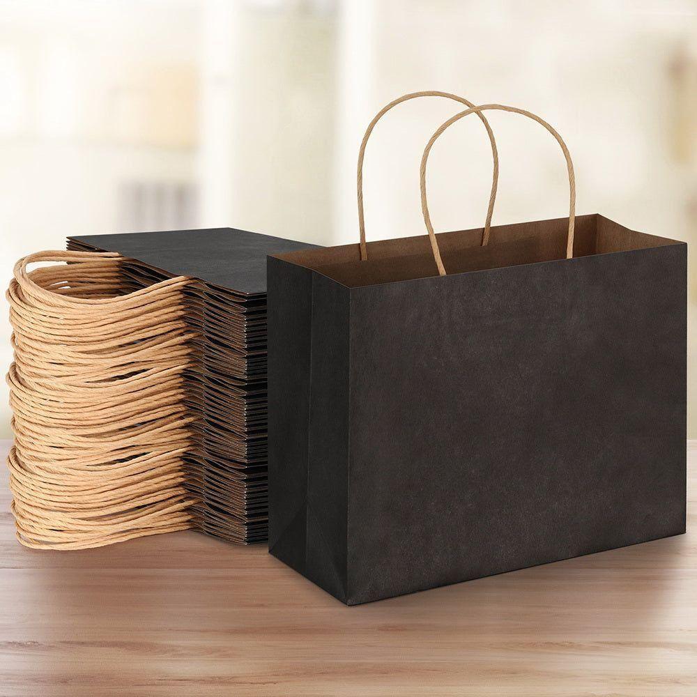 50pcs Bulk Paper Bags Pack Shopping Retail Gift Bags Reusable Soft Handle Black - Magdasmall