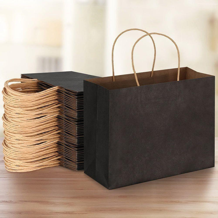 50pcs Bulk Paper Bags Pack Shopping Retail Gift Bags Reusable Soft Handle Black - Magdasmall