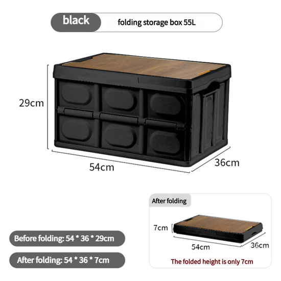 54*36*29 cm Collapsible Black Outdoor Storage Box | Large Capacity, Foldable to 7cm, Durable Design - Magdasmall