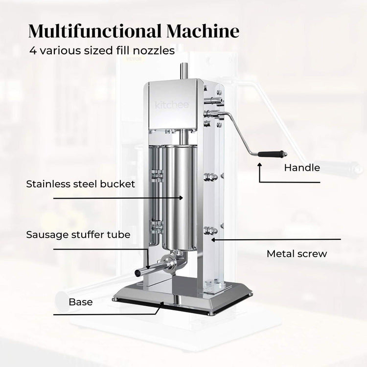 5L Manual Vertical Sausage Filler - Stainless Stuffer Meat Press Machine - Magdasmall