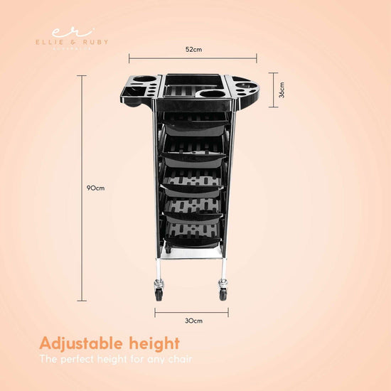 5 Drawer Hairdressing Trolley Black 90x30x36cm Hair Salon Beauty Rolling Cart - Magdasmall