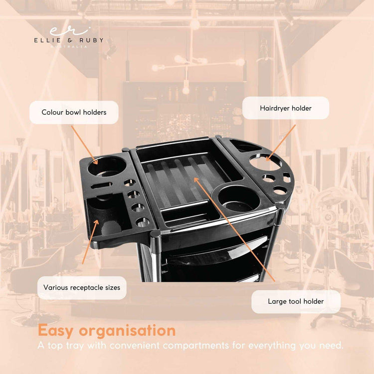 5 Drawer Hairdressing Trolley Black 90x30x36cm Hair Salon Beauty Rolling Cart - Magdasmall