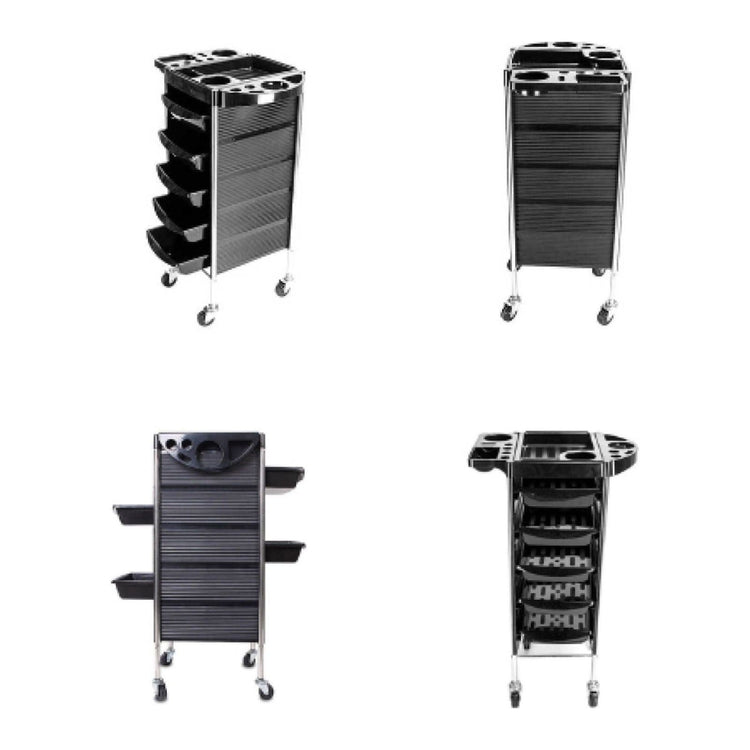 5 Drawer Hairdressing Trolley Black 90x30x36cm Hair Salon Beauty Rolling Cart - Magdasmall
