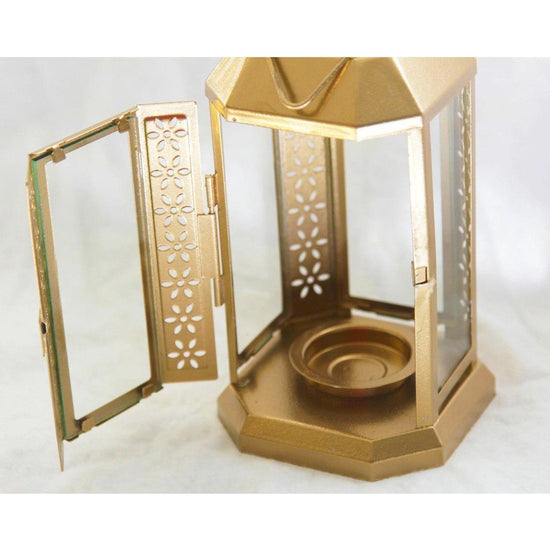 5 Pack of Gold Metal Miners Lantern Summer Xmas Wedding Home Party Room Balconey Deck Decoration 21cm Tealight Candle - Magdasmall