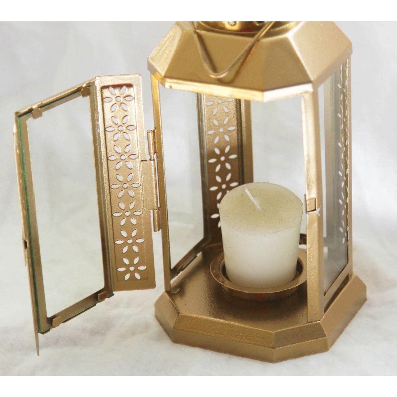 5 Pack of Gold Metal Miners Lantern Summer Xmas Wedding Home Party Room Balconey Deck Decoration 21cm Tealight Candle - Magdasmall