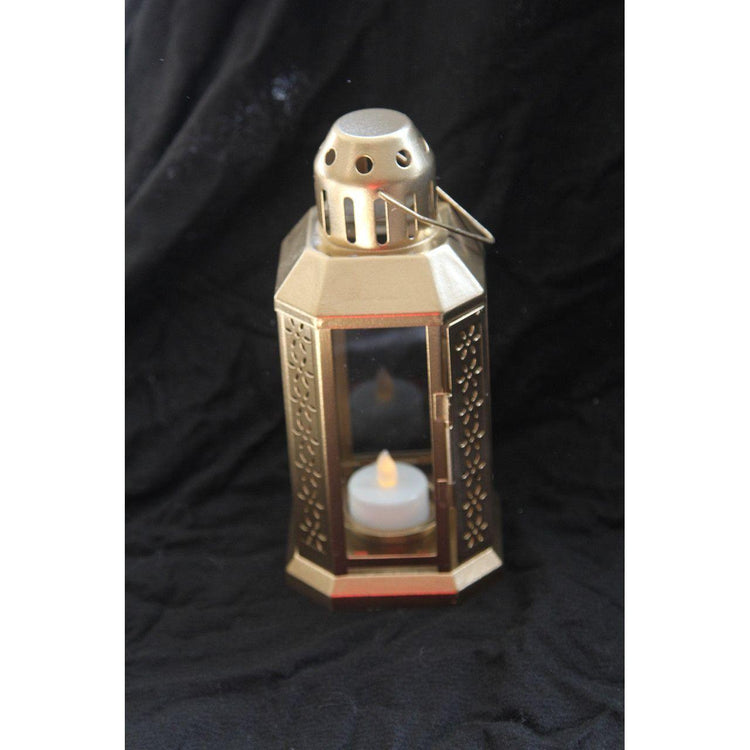 5 Pack of Gold Metal Miners Lantern Summer Xmas Wedding Home Party Room Balconey Deck Decoration 21cm Tealight Candle - Magdasmall