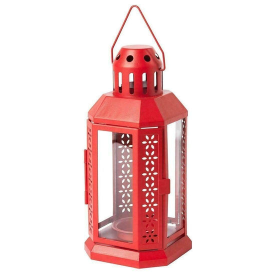 5 Pack of Red Metal Miners Lantern Summer Xmas Wedding Home Party Room Balconey Deck Decoration 21cm Tealight Candle - Magdasmall