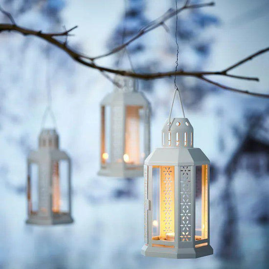 5 Pack of White Metal Miners Lantern Summer Wedding Home Party Room Balconey Deck Decoration 21cm Tealight Candle - Magdasmall