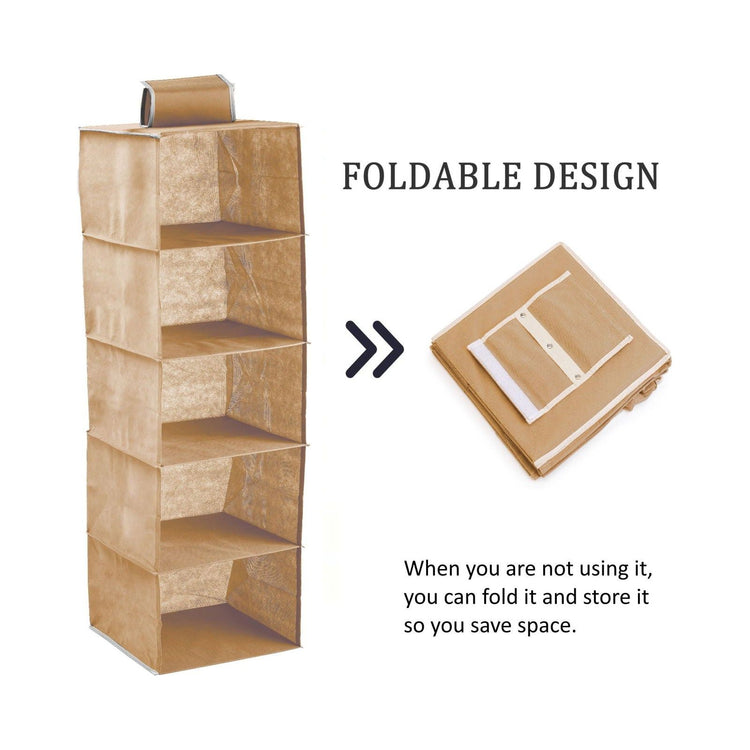 5 Tier Shelf Hanging Closet Organizer and Storage for Clothes (Beige) - Magdasmall