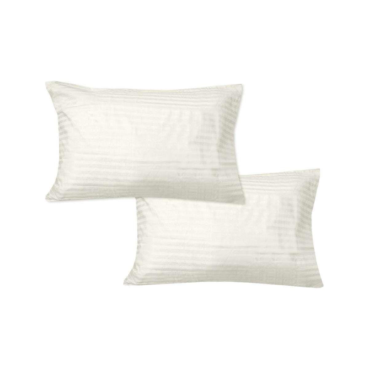 600TC Pair of Wide Self Striped Standard Pillowcases Cream - Magdasmall