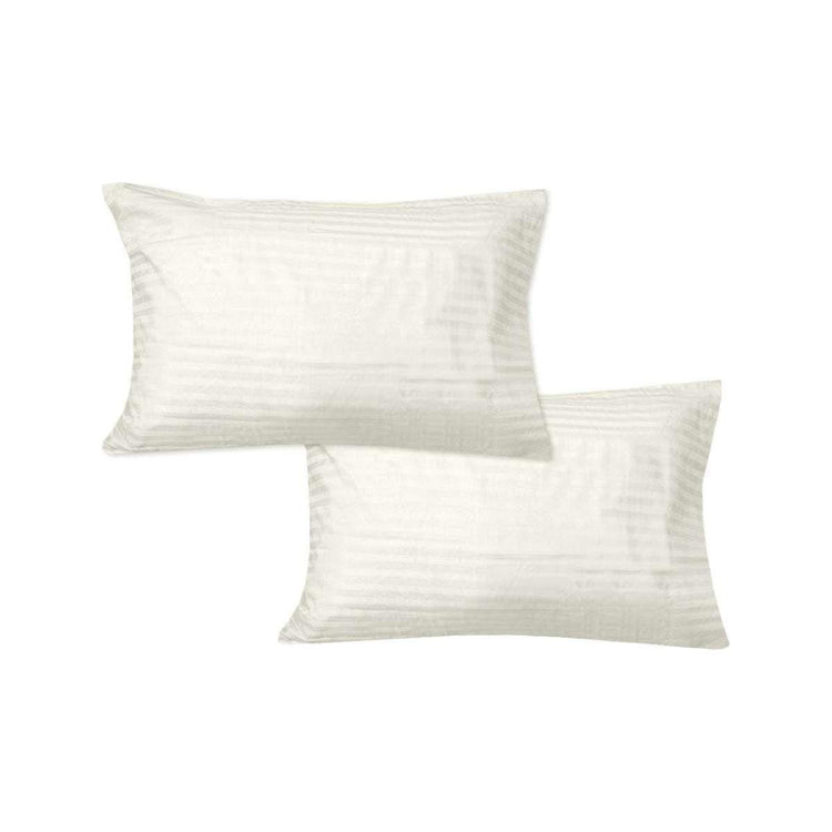 600TC Pair of Wide Self Striped Standard Pillowcases Cream - Magdasmall