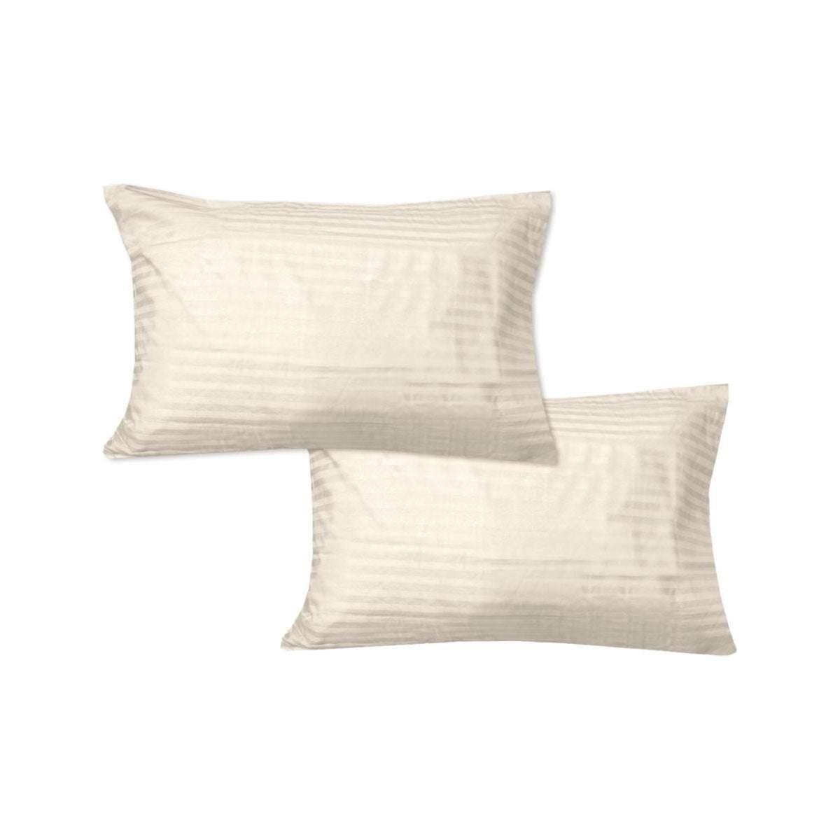 600TC Pair of Wide Self Striped Standard Pillowcases Ivory - Magdasmall