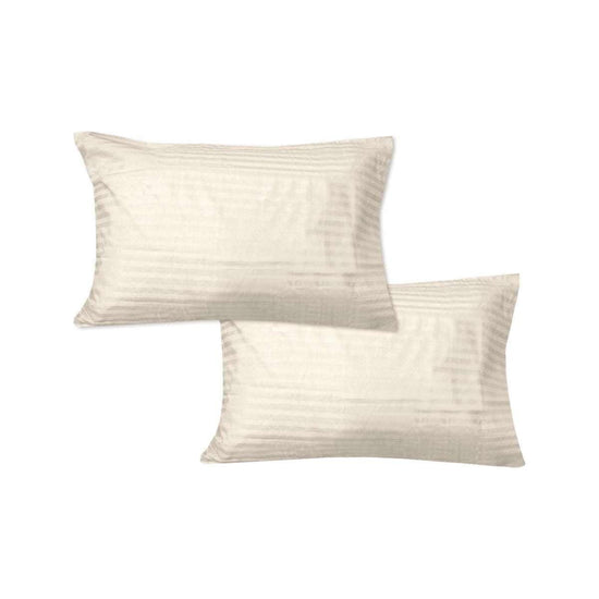 600TC Pair of Wide Self Striped Standard Pillowcases Ivory - Magdasmall
