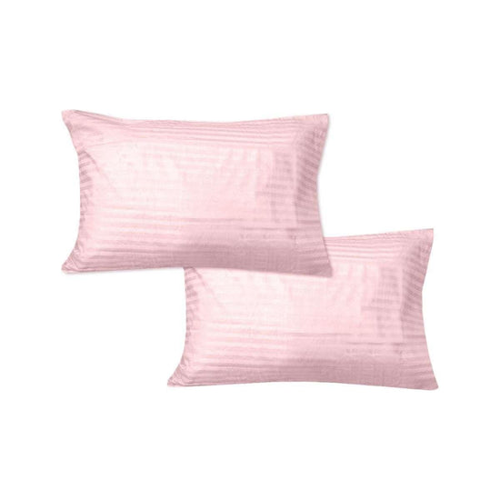600TC Pair of Wide Self Striped Standard Pillowcases Pink - Magdasmall
