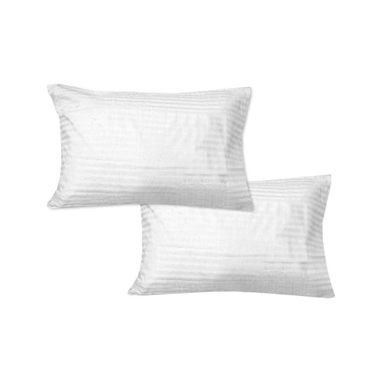 600TC Pair of Wide Self Striped Standard Pillowcases White - Magdasmall