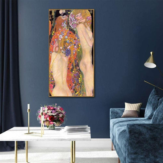 60cmx120cm Water Serpents By Gustav Klimt Gold Frame Canvas Wall Art - Magdasmall