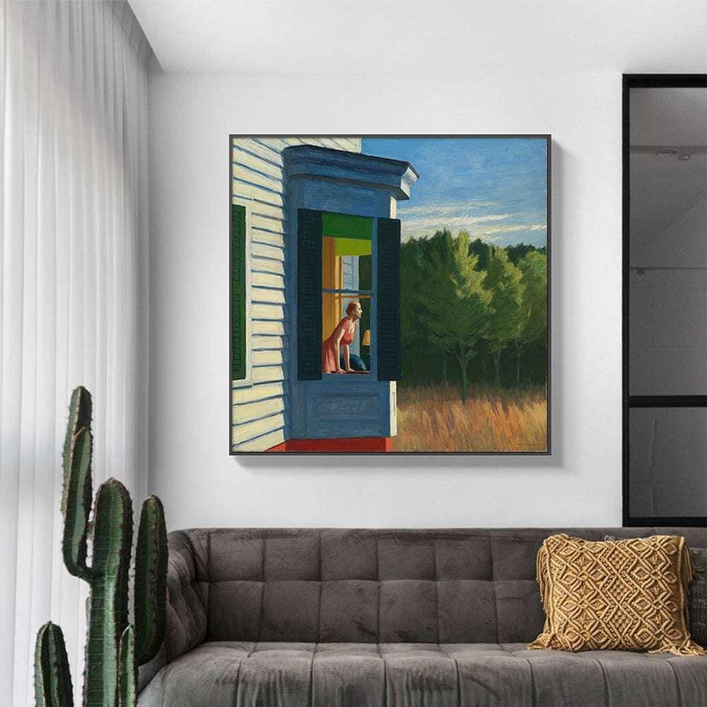 60cmx60cm Cape Cod Morning By Edward Hopper Black Frame Canvas Wall Art - Magdasmall