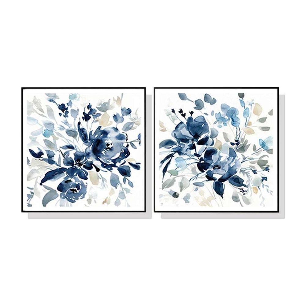 60cmx60cm Indigo Garden By Carol Robinson 2 Sets Black Frame Canvas Wall Art - Magdasmall