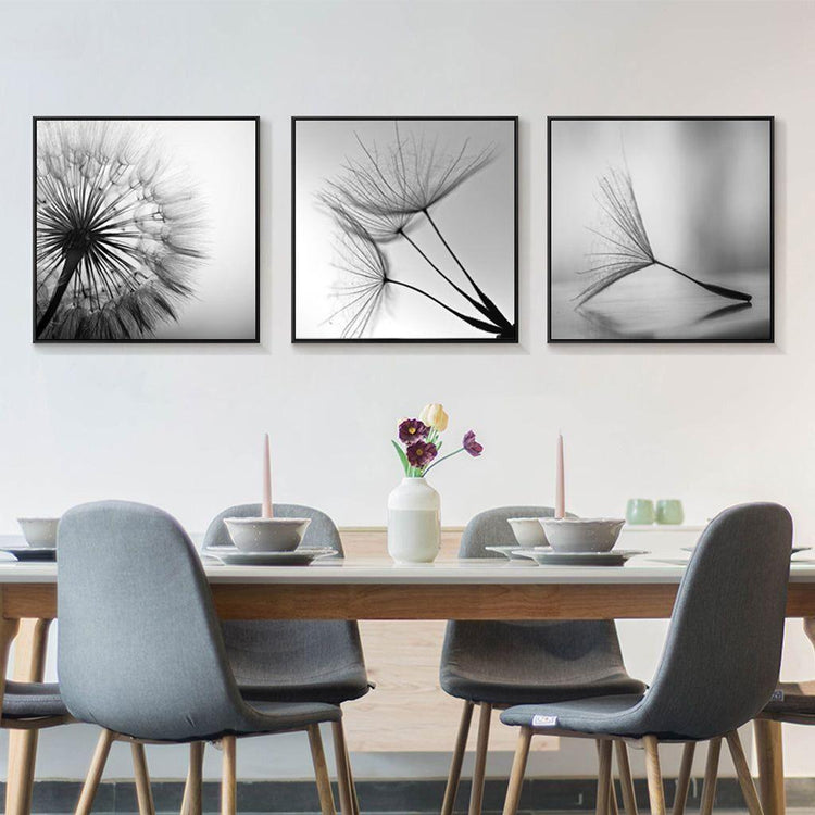 60cmx60cm Botanical dandelions 3 Sets Black Frame Canvas Wall Art - Magdasmall