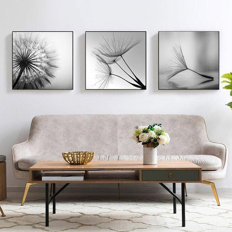 60cmx60cm Botanical dandelions 3 Sets Black Frame Canvas Wall Art - Magdasmall