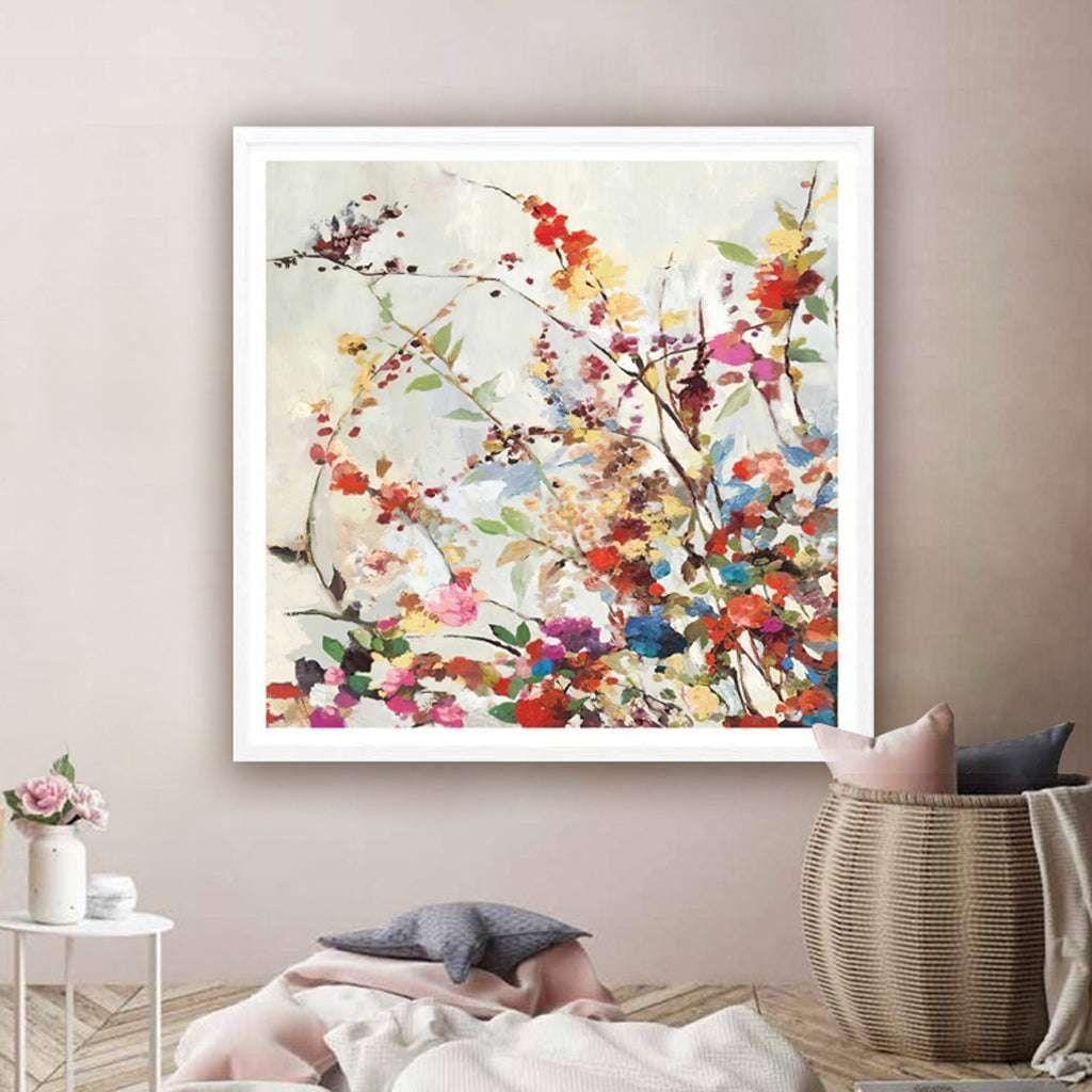 60cmx60cm Coming Spring Square Size White Frame Canvas Wall Art - Magdasmall
