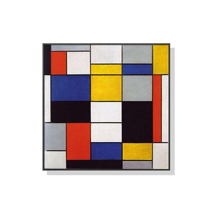 60cmx60cm Large Composition A By Piet Mondrian Black Frame Canvas Wall Art - Magdasmall