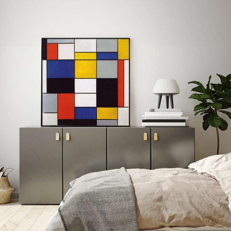 60cmx60cm Large Composition A By Piet Mondrian Black Frame Canvas Wall Art - Magdasmall