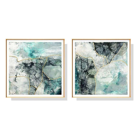 60cmx60cm Marbled Green 2 Sets Gold Frame Canvas Wall Art - Magdasmall