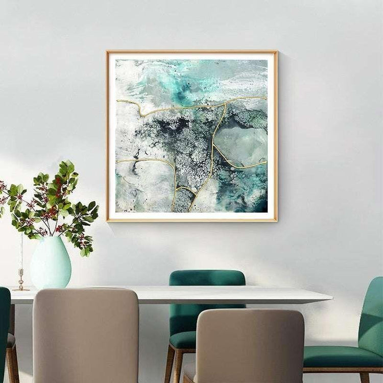 60cmx60cm Marbled Green 2 Sets Gold Frame Canvas Wall Art - Magdasmall