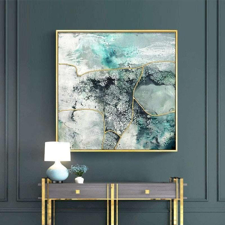 60cmx60cm Marbled Green 2 Sets Gold Frame Canvas Wall Art - Magdasmall