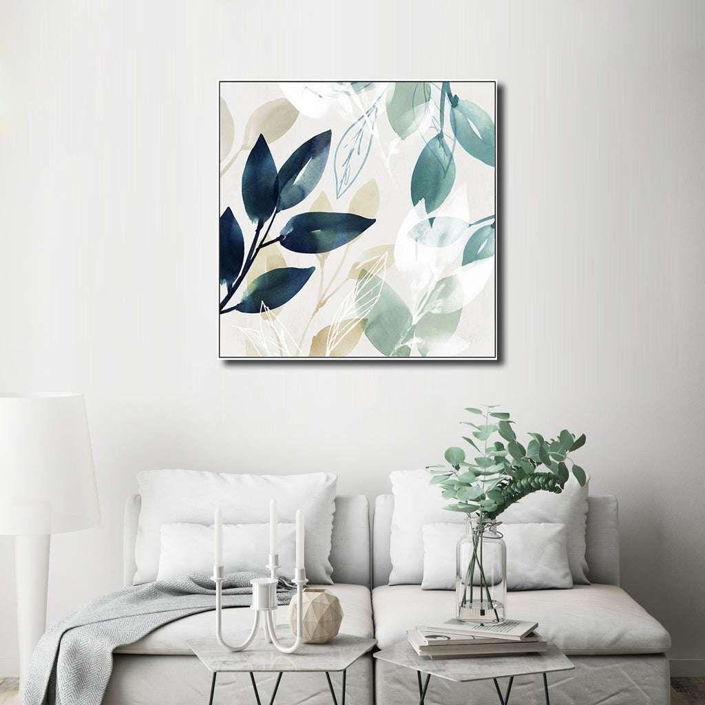 60cmx60cm Watercolour style leaves 2 Sets White Frame Canvas Wall Art - Magdasmall