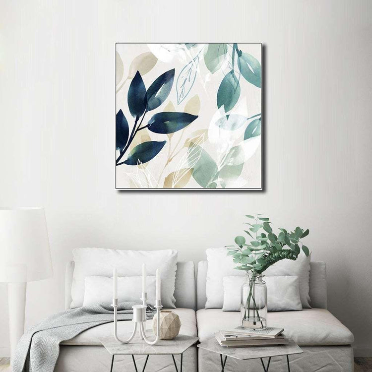 60cmx60cm Watercolour style leaves 2 Sets White Frame Canvas Wall Art - Magdasmall