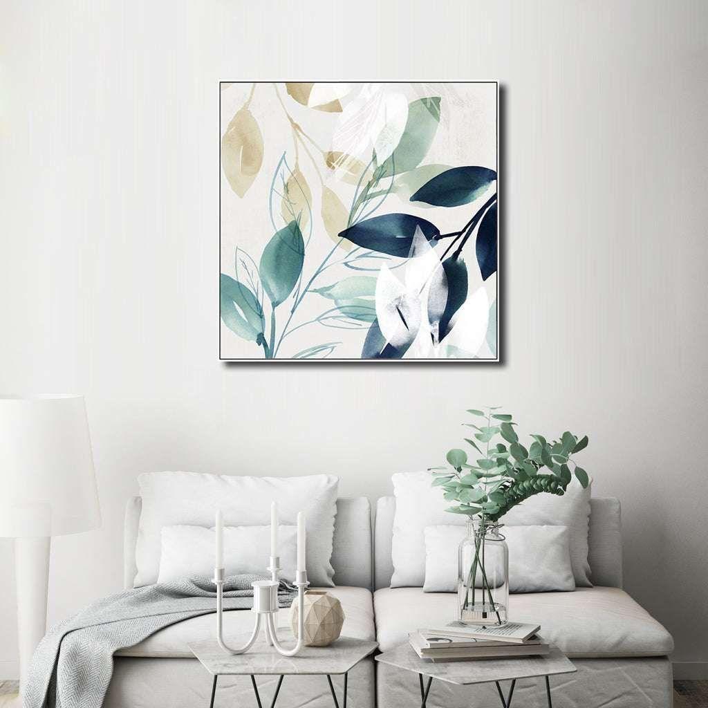 60cmx60cm Watercolour style leaves 2 Sets White Frame Canvas Wall Art - Magdasmall