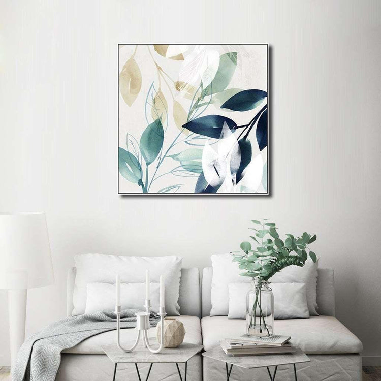 60cmx60cm Watercolour style leaves 2 Sets White Frame Canvas Wall Art - Magdasmall