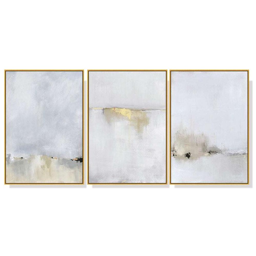 60cmx90cm Abstract golden white 3 Sets Gold Frame Canvas Wall Art