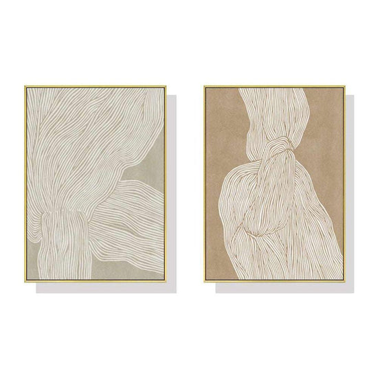 60cmx90cm Abstract Line 2 Sets Gold Frame Canvas Wall Art