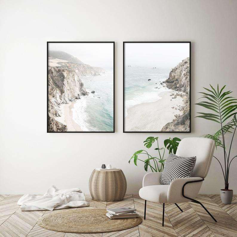 60cmx90cm Mountain Beach 2 Sets Black Frame Canvas Wall Art