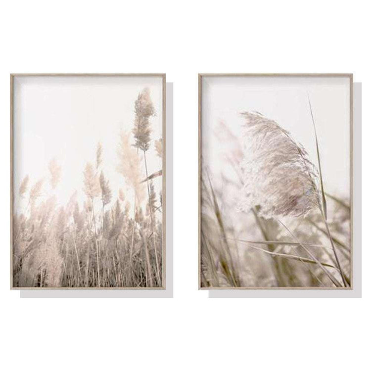 60cmx90cm Pampas Grass 2 Sets Wood Frame Canvas Wall Art - Magdasmall