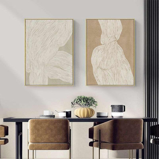 60cmx90cm Abstract Line 2 Sets Gold Frame Canvas Wall Art - Magdasmall