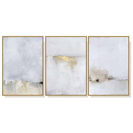 60cmx90cm Abstract golden white 3 Sets Gold Frame Canvas Wall Art - Magdasmall