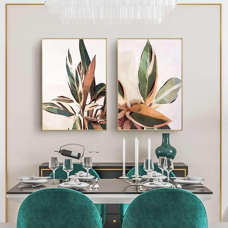 60cmx90cm Botanical Leaves 2 Sets Gold Frame Canvas Wall Art - Magdasmall
