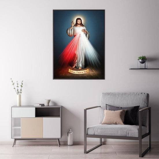 60cmx90cm Jesus Divine Mercy I Trust In You Black Frame Canvas Wall Art - Magdasmall
